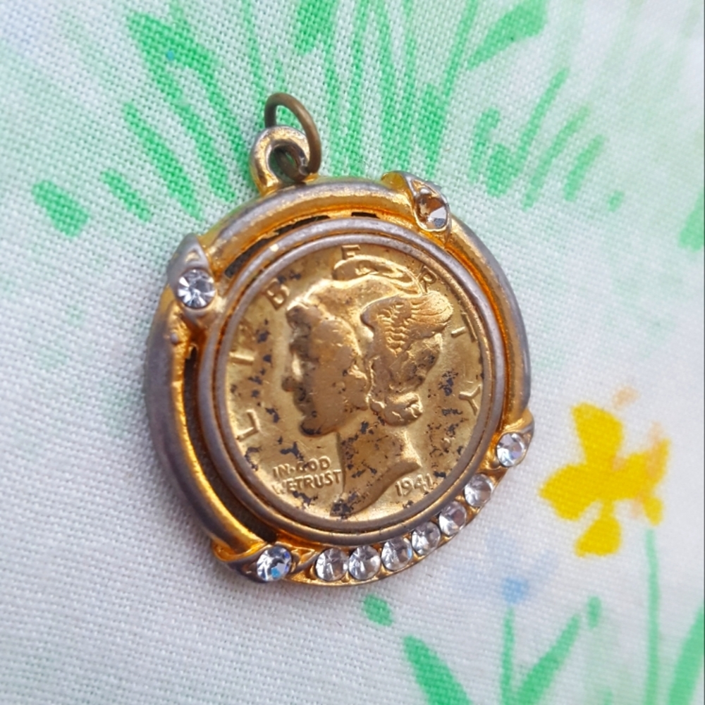🌙Gold Plated Silver Mercury Dime Pendant Coin